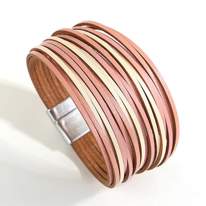 Trendy Colorful Leather Bracelet for Women /Men.   Boho Multilayer Slim Strips Wrap Wide Bangle Bracelets. Jewelry Gifts