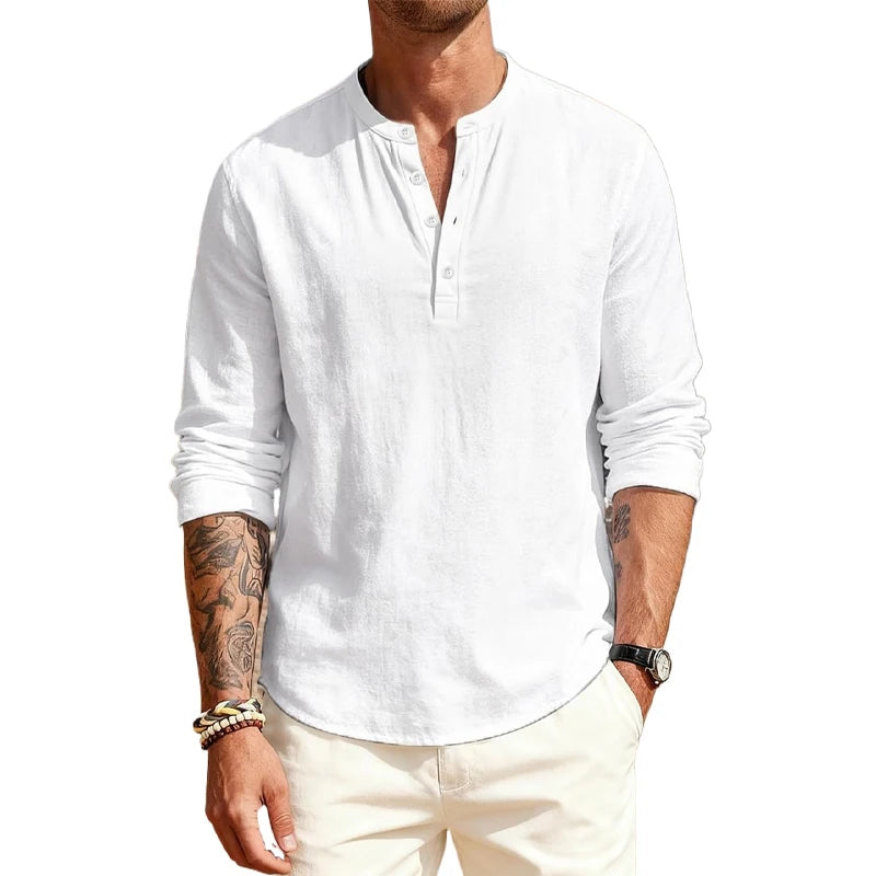 Cotton T - Shirts with Long Sleeves. Casual Henley, 9  or 10 Solid Colors  of  T-shirts for Men.
