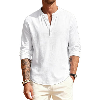 Cotton T - Shirts with Long Sleeves. Casual Henley, 9  or 10 Solid Colors  of  T-shirts for Men.