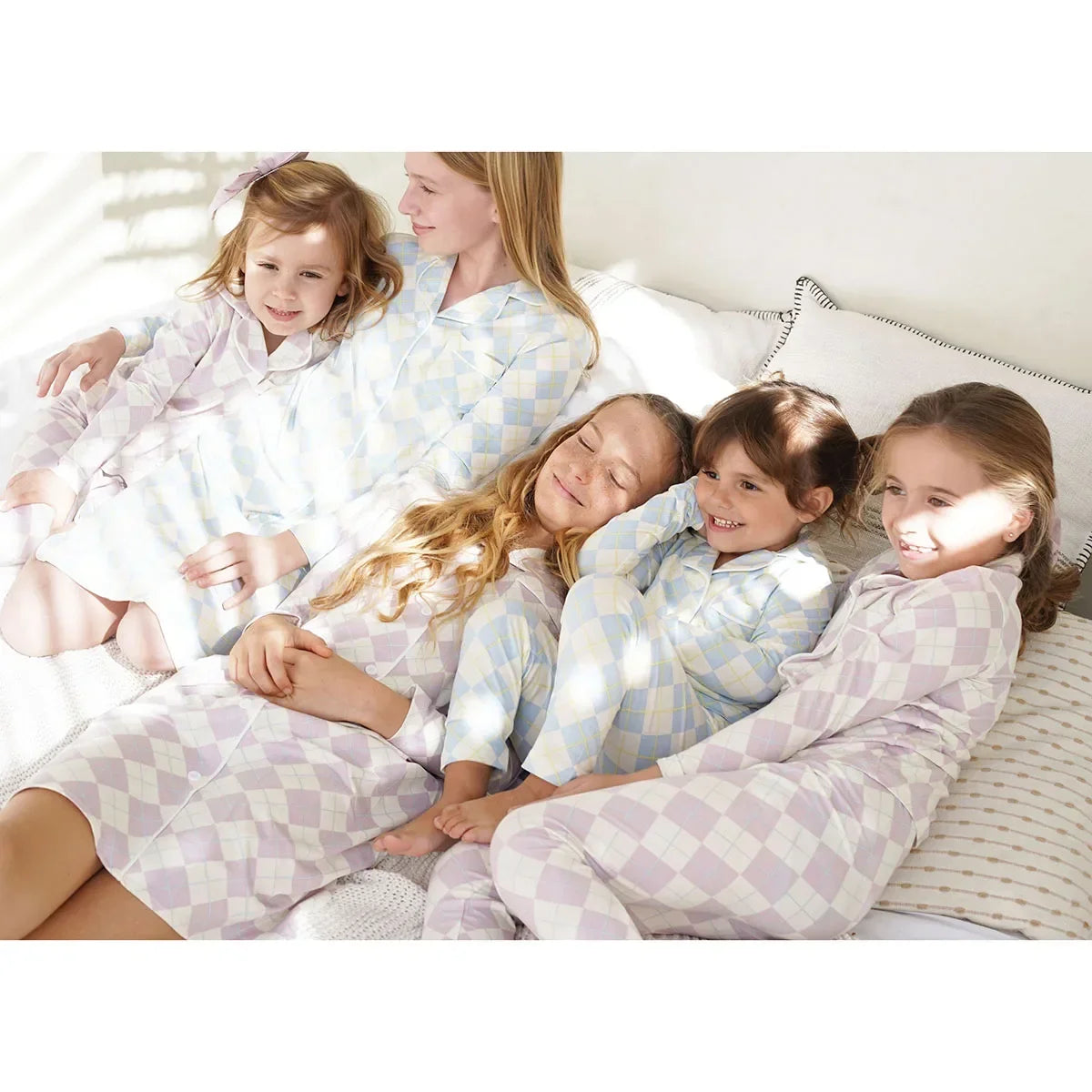 spring summer argyle plaid, soft dress set with  footie P. J's,  Familyfamily matching clothing