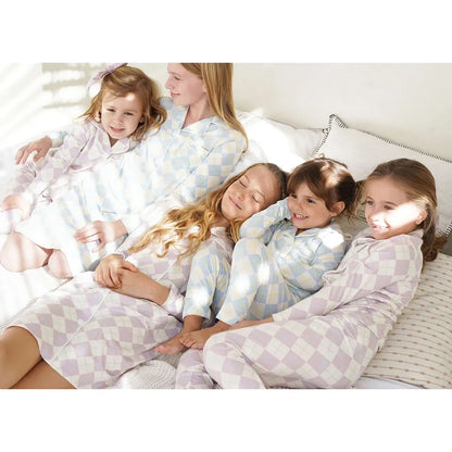 spring summer argyle plaid, soft dress set with  footie P. J's,  Familyfamily matching clothing