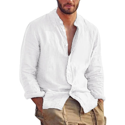 Men's Solid Colors with  Long Sleeve Shirts.  Linen/  Cotton  Trend.   Plus-sizes, Stand-up Collar,  Casual Lightweight.