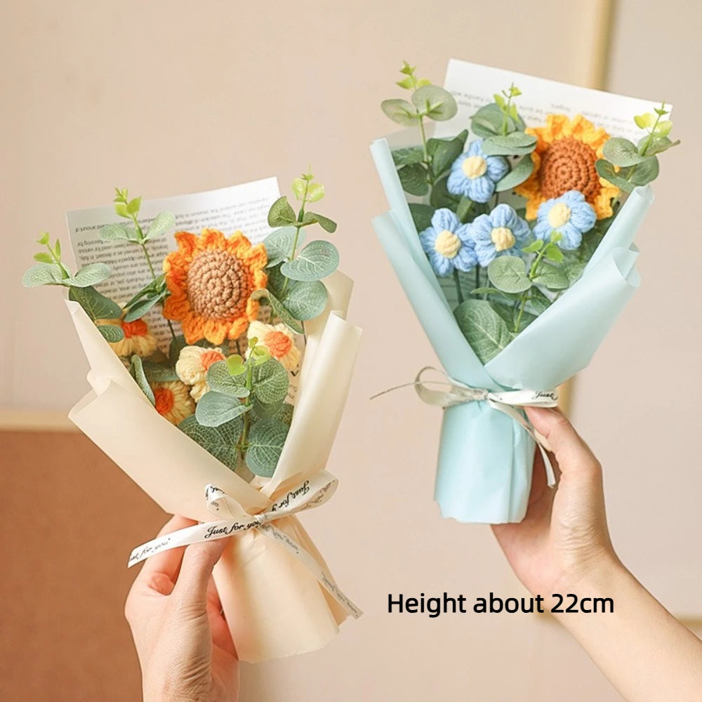Artificial Flower Crochet Bouquet,  Handmade Anniversary Gift of Sunflower,  Daisy Bouquet for Mothers Day,  Birthday Gif, Etc.t