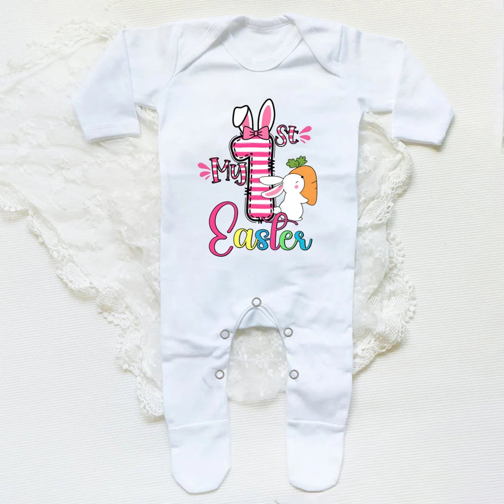 'My First Easter Bunny' Printed Baby, Babygrow Sleepsuit, Bodysuit  for Newborn, Coming Home Hospital Outfit, Infant Easter Party Romper