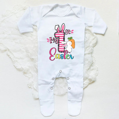 'My First Easter Bunny' Printed Baby, Babygrow Sleepsuit, Bodysuit  for Newborn, Coming Home Hospital Outfit, Infant Easter Party Romper