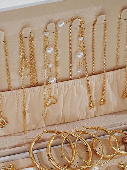 86pcs/Set Elegant Pearl Earrings,  Multi-Layered Necklaces,  Studs,  Rings,  4-In-1 Jewelry Set For Women Daily Wear Gift (No Box)