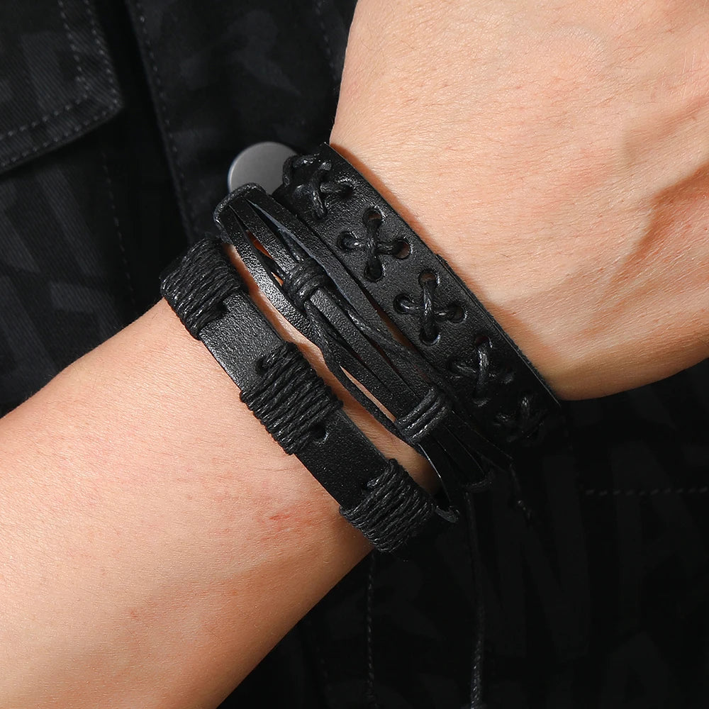 5pcs  black leather braided  bracelet for men /women
