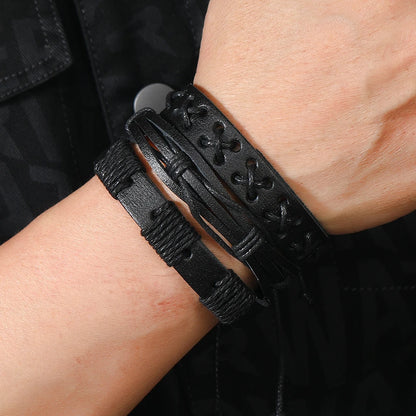 5pcs  black leather braided  bracelet for men /women