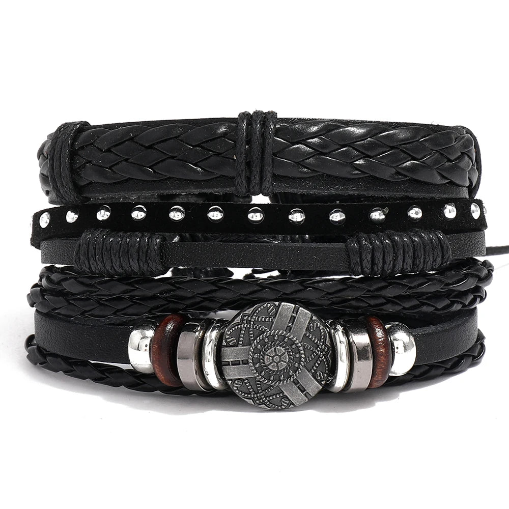 5pcs  black leather braided  bracelet for men /women