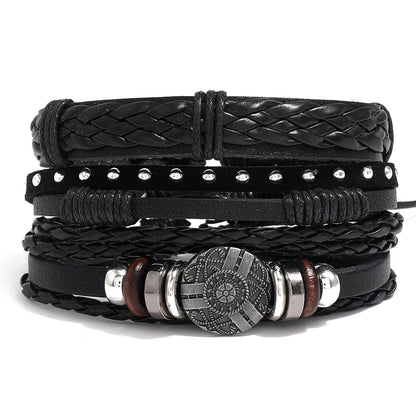 5pcs  black leather braided  bracelet for men /women