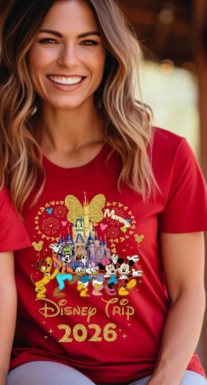2026 Summer Casual Mickey Minnie Castle Butterfly Comfort Cotton T-shirt.  Adults/ Children,  Parent /Child,  Couple Sportswear