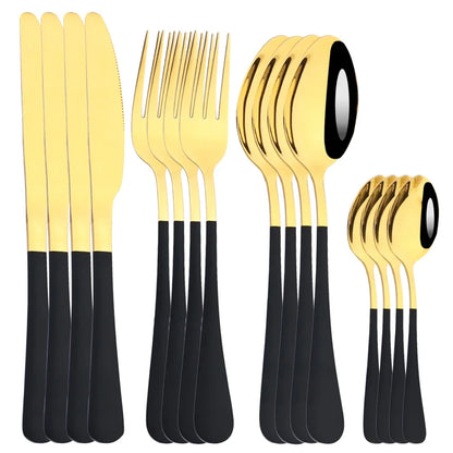 16Pcs Tableware Stainless Steel Dinnerware Set Knife Fork Coffee Spoon Mirror Flatware Dishwasher Safe Kitchen Silverware Set