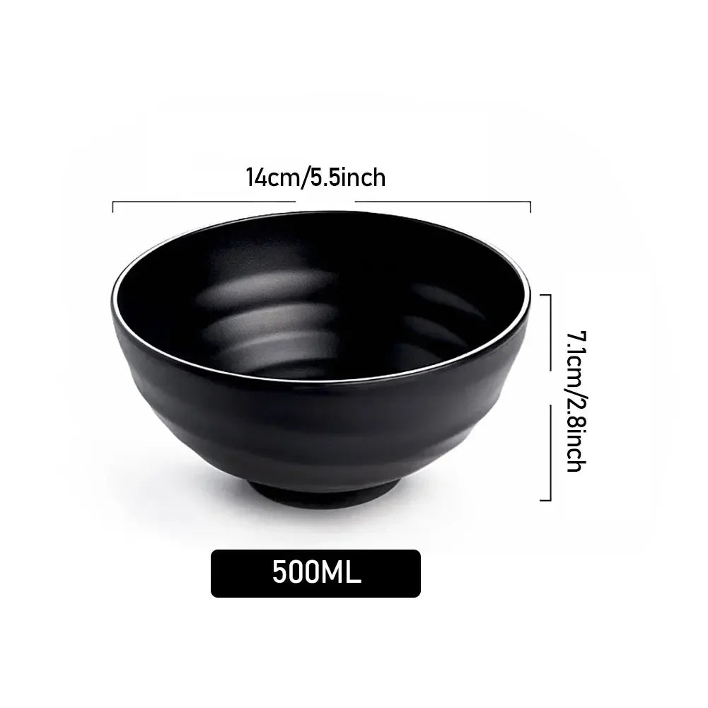 Fancy family Black Frosted Melamine.  Japanese Style Beef Ramen Bowl with Bamboo Hat Shape . Soup Bowl Tableware