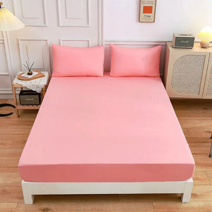 Kuup Polyester 3pcs Solid Color Queen Size Bedding Set - Fitted Sheet & Pillowcases with Elastic Band Mattress Cover