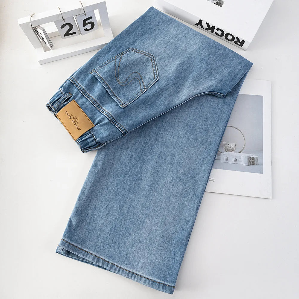 2026 Summer Plus Size Straight Stretch Thin Denim Jeans,  High Elastic Wais,  Slim,  for Casual Pants Curvy Ladies.  Please check sizing charts for US sizing, Not Asian!!!,depending on what your used to>