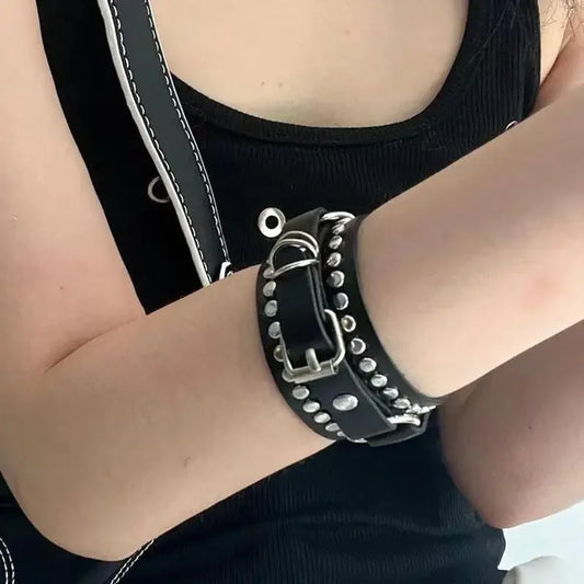 Black Leather Wristband Rivets, Adjustable Bracelet Cuff, Bracelets  for Women/ Men. Stud Bangle Unisex Jewelry