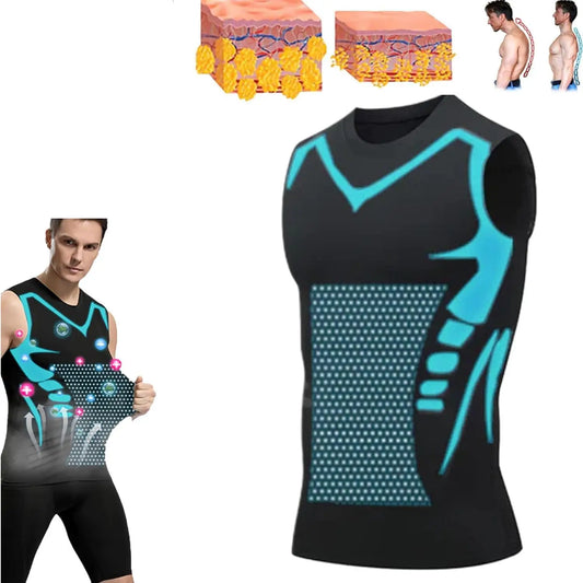 Summer Men Shapewear,  Ionic Shaping Vest,  Sleeveless Shirt  with Tight Compression.   Shirts,  Tank Top , Body Shaper, Breathable,  Ice Silk Vest.  ONLY Available colors/sizes are BLACK in Small, GREY IN XXL and XXXL. Check
