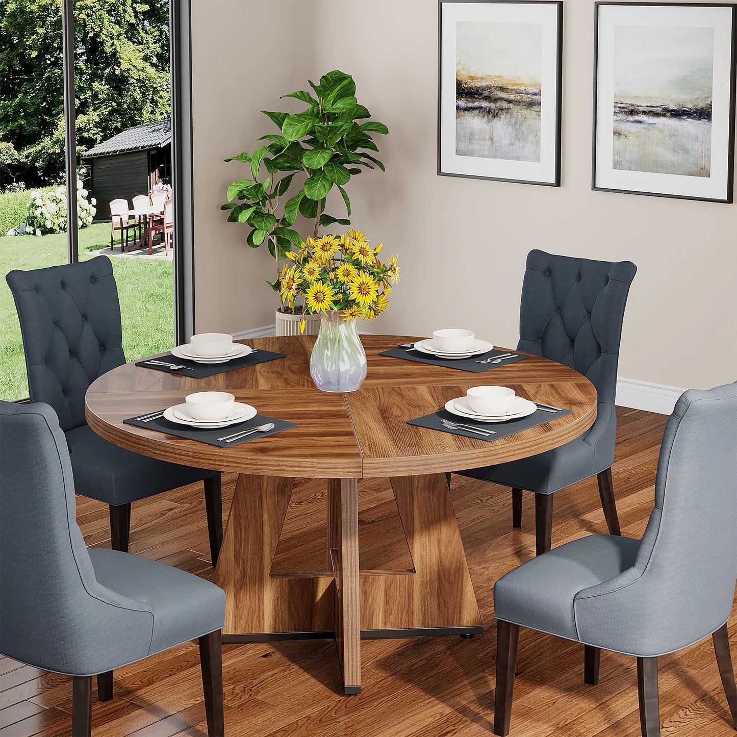 Round Dining Table for 4' 47" Farmhouse Kitchen Table Small Dinner Table Kitchen Dinning Table