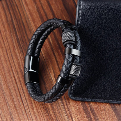 Braid Rope Bracelet For Men.   Stainless Steel, Magnetic Buckle,   Genuine Leather Bracelets & Bangles Male /Female Jewelry