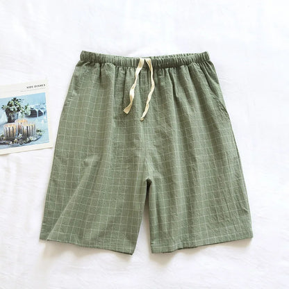 Mens  Solid Color Cotton Shorts.  Simple Loose and Breathable Sleeping Pants with Elasticated Waistband.