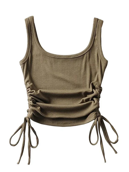 New Arrival Girls Casual Solid Colour, Two Side Drawstring , Vest Folds,  Shirring,  Tank/Camis