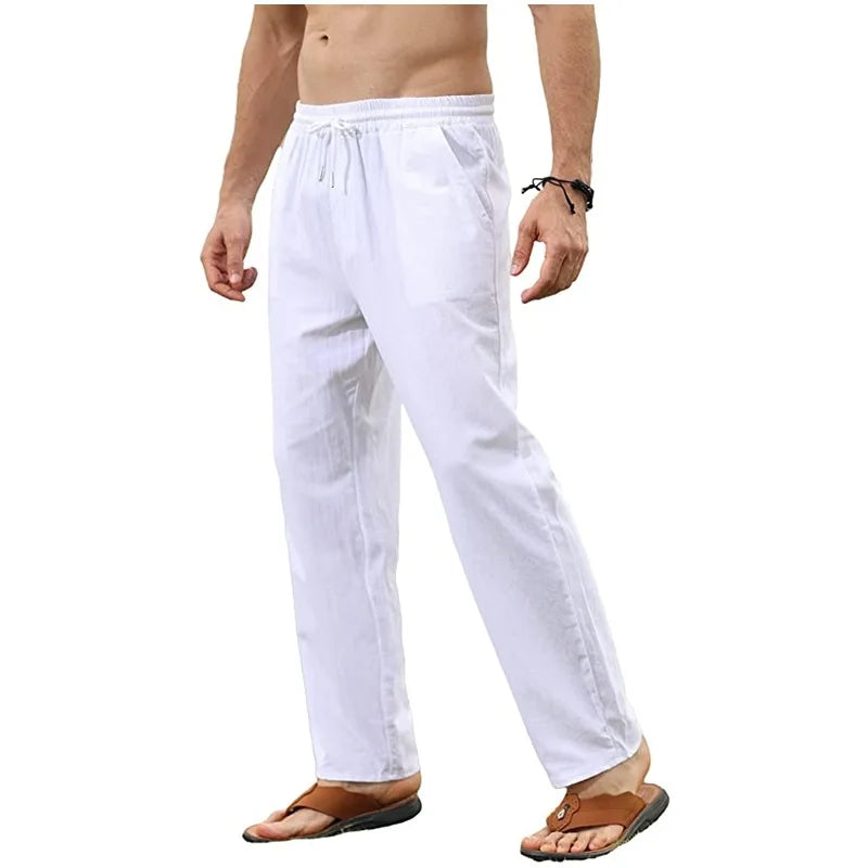 Men's Cotton Linen Pants.  Casua, l Loose Pants that are  Breathable, 5  Solid Colors with  Drawstring.  Jogger,  Yoga,  Baggy Trousers