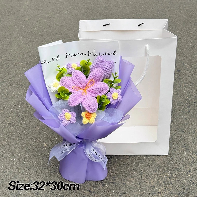 Crocheted Flower Bouquet,  Knitted Flowers, Artificial Flowers,  Graduation Bouquet Party Supplies MOTHERS DAY Gift Wedding Gifts