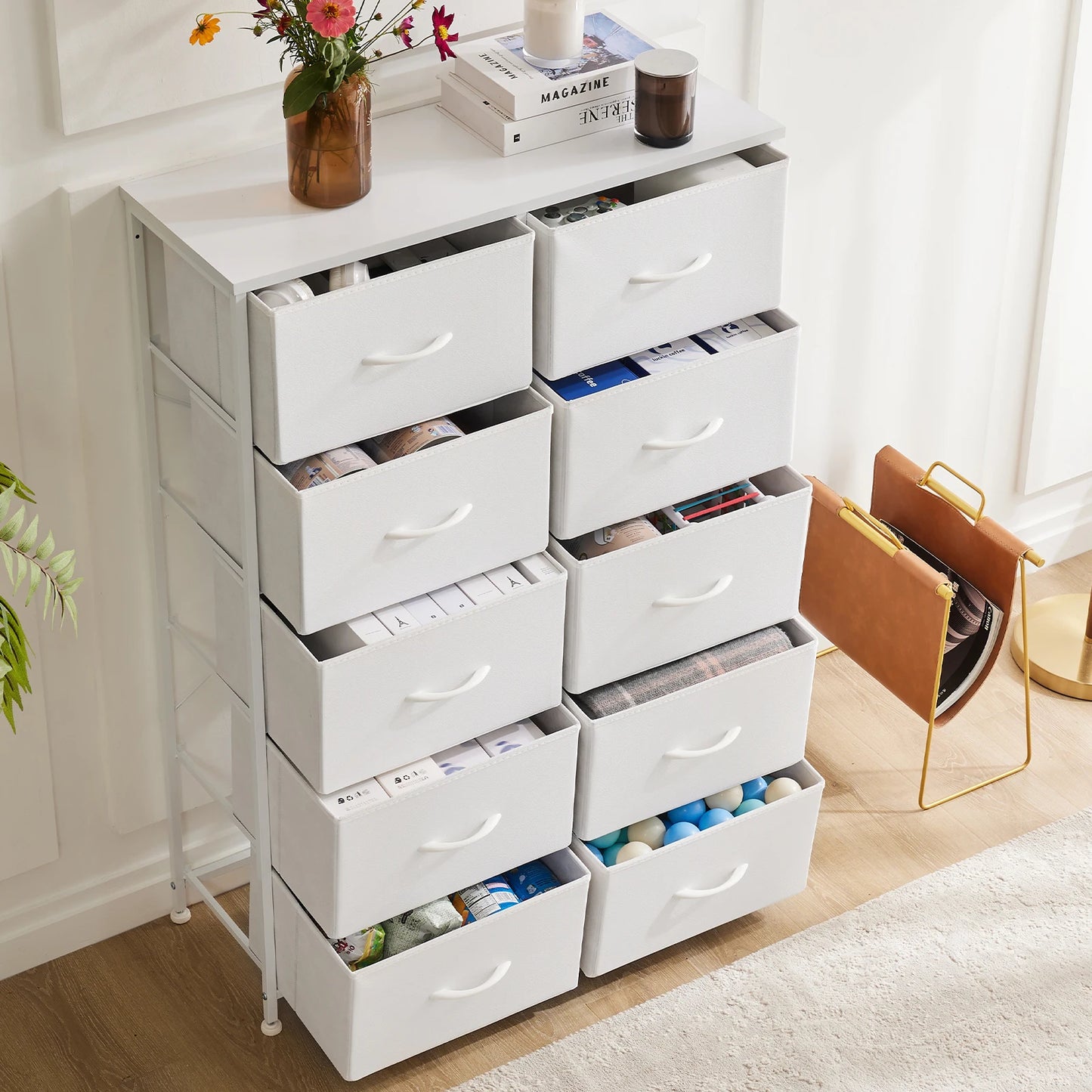 Wardrobes For Bedroom With 5/7/10 White Lover Fabric Drawers, Chest Wardrobe Closet For Storage Cabinet, Bedroom  Furniture
