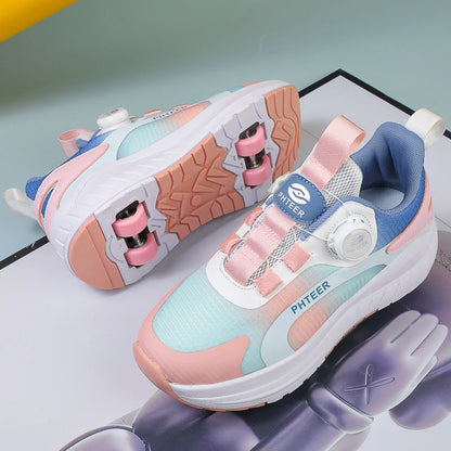 Kids Two- Wheel Roller Skating Shoes With Light Magic Stick.   Walking Shoes  with Detachable Wheels.   Roller Skate Shoes For Teenagers
