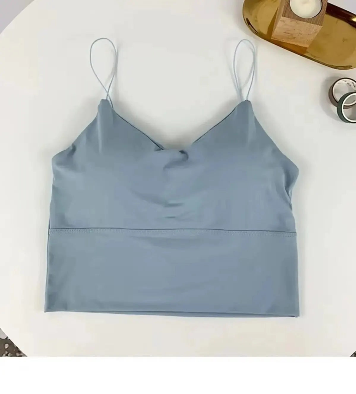 1pc Women Sexy Solid Color Camisole Ice Silk Tube Seamless Sports Tank Top Wireless Underwear Padded Bra Bralette Vest. SKY BLUE is available, one size with slight STRETCH.