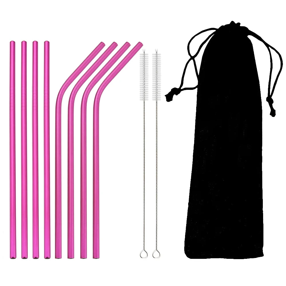 Colorful Reusable Drinking Straws,  304 Stainless Steel with Brush Bar Cocktail Straw for Glasses Drinkware
