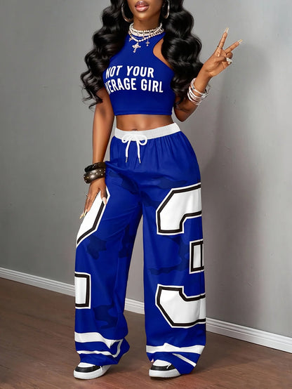 Women's Camo Number Graphic Pants,  Men's New Wide Leg Elastic Waist Trousers, Kids's Casual Summer Streetwear Outfit