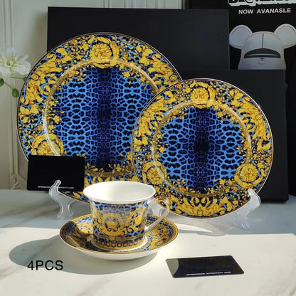 Golden Edge Luxury Tableware Set, Western Dinner Plate, Steak Flat Tray, Bone China Dinnerware Set, Coffee Cup, 10 ", 8" plates