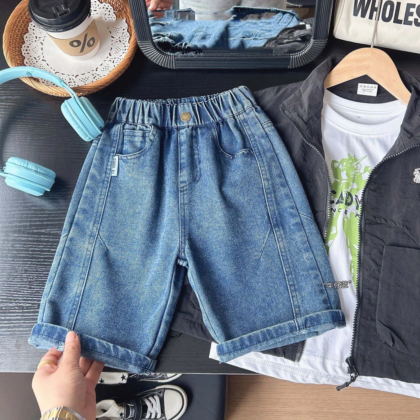 Summer Boys Shorts, Cartoon Embroidery, Boys Denim Shorts Water Wash, 2-10Yrs Boys Horse Pocket Jeans