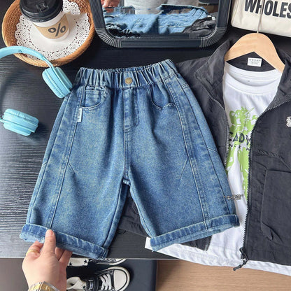 Summer Boys Shorts, Cartoon Embroidery, Boys Denim Shorts Water Wash, 2-10Yrs Boys Horse Pocket Jeans