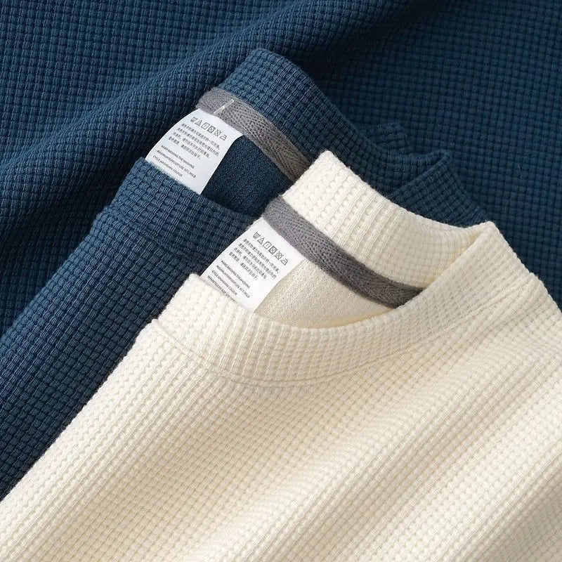 Men's New Dressy Summer Waffle  Sweater with Round Neck,  Short Sleeve T-Shirt,  Comfortable,  Breathable Fabric for Dressier for Casual Wear