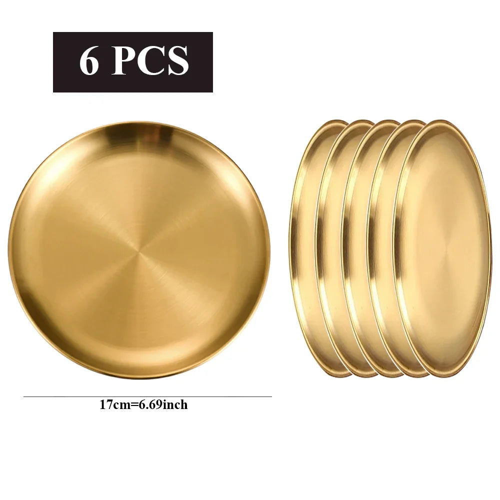 Stainless Steel Golden Round Plates Durable Circular Serving Dishes for Restaurants Home Dining, Buffets Plates Dinnerware
