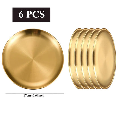 Stainless Steel Golden Round Plates Durable Circular Serving Dishes for Restaurants Home Dining, Buffets Plates Dinnerware
