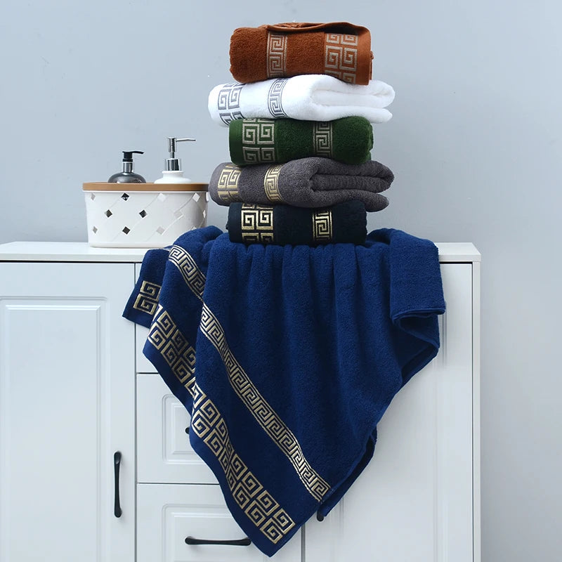 2pcs Black Bath Towels for Adults 100% Cotton Solid Terry Beach Towel Absorbent Yoga Shower Towels Bathroom Christmas Gift