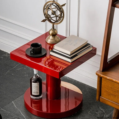 Creative Solid Wood Sofa Side Table, Red Coffee Table, Home Furniture