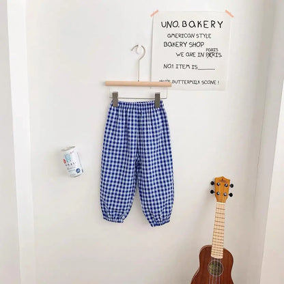 73-120CM Plaid Trousers,  Summer Girls Harlan Pants,  Children Fashion,  Versatile Pants,  Thin Cotton Mosquito Proof Pants.  Please check color/size/availability on charts.  So Cute.