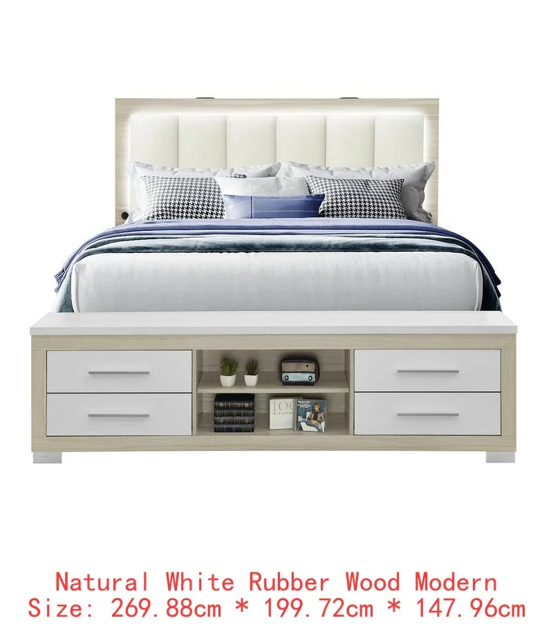 Natural White Full Bedroom Set 5 Pieces - Modern Design for Cozy Spaces, Includes Bed Frame, Nightstands, Dresser and Mirror