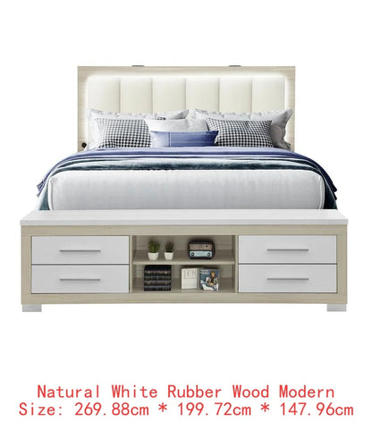 Natural White Full Bedroom Set 5 Pieces - Modern Design for Cozy Spaces, Includes Bed Frame, Nightstands, Dresser and Mirror