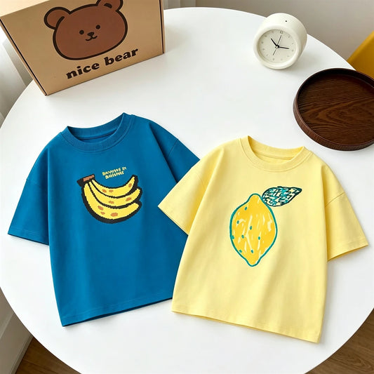 Lovely T-Shirt  for Children,  New Fashion Casual Clothes Printed Short-sleeved Tops Thin Round Neck Base Shirt For Baby Boys Girls.  LEMON YELLOW is  gone in 2 sizes.  They are 24M and 3T.  Everything else is GOOD!!!