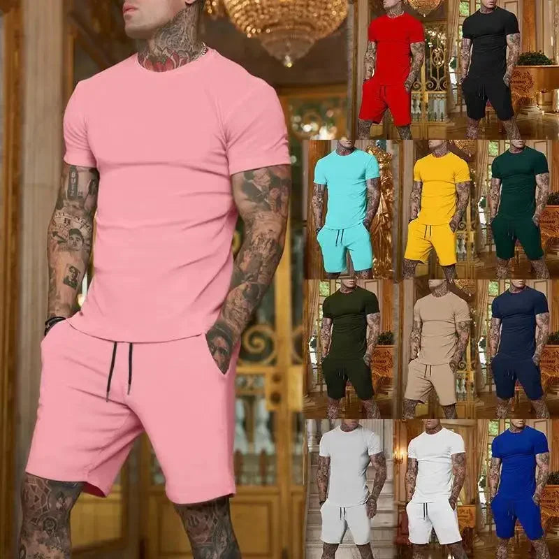 Fashionable and Casual Summer Outdoor Sports shirt and shorts.  Men's Breathable T-Shirt/ Shorts Casual and Fashionable Two-Piece Set Tracksuit