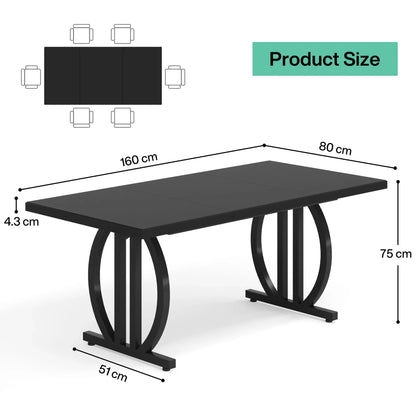 Dining Table for 4-6 People, 63-Inch Large Dinner Table with Heavy Duty Metal Frame, Modern Industrial Kitchen Table