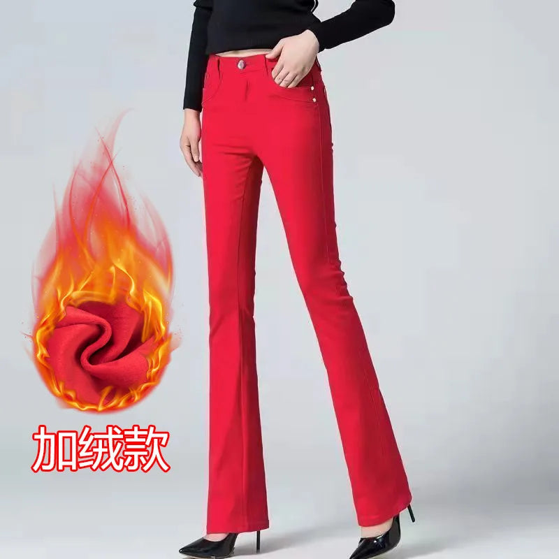 2026 Women's Autumn and Winter New High Waist Micro Jeans with Velvet Slimming Features.   Large Sizes, Multi Color Casual Pants. Don't  wait too long!!!