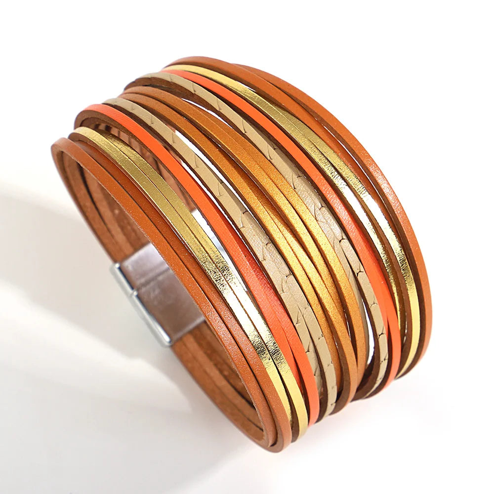 Trendy Colorful Leather Bracelet for Women /Men.   Boho Multilayer Slim Strips Wrap Wide Bangle Bracelets. Jewelry Gifts