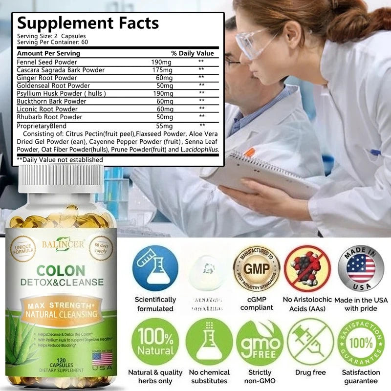 Balincer Colon Cleansing Supplement - Full Body Colon, Digestive Regulation and Gut Health for Men and Women, 120 Capsules