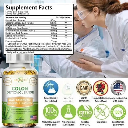 Balincer Colon Cleansing Supplement - Full Body Colon, Digestive Regulation and Gut Health for Men and Women, 120 Capsules